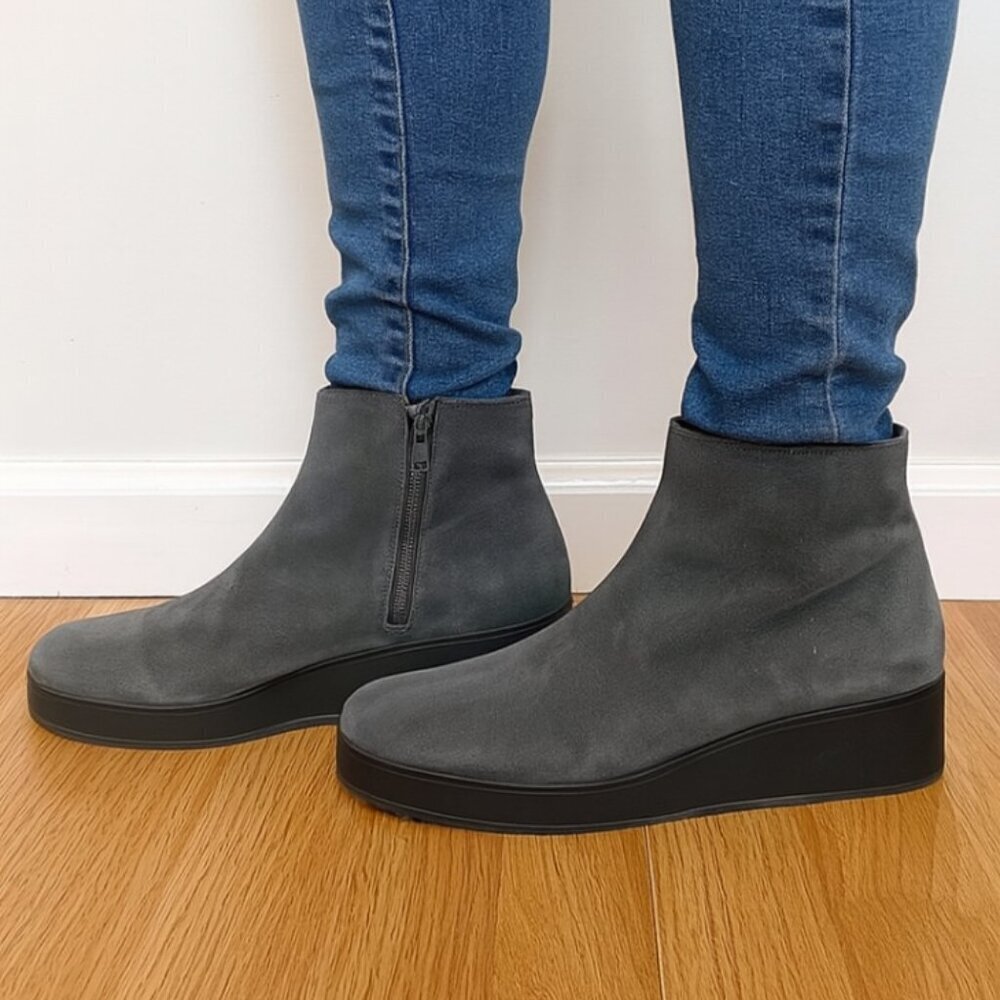 Lucky Brand Women's Gray Leather Karma Wedge Booties size US 10 M